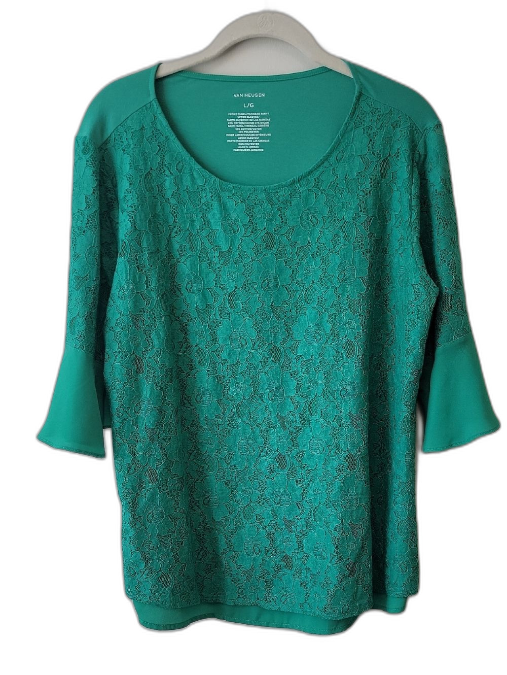 Van Heusen Green Lace Bell Sleeve Top
